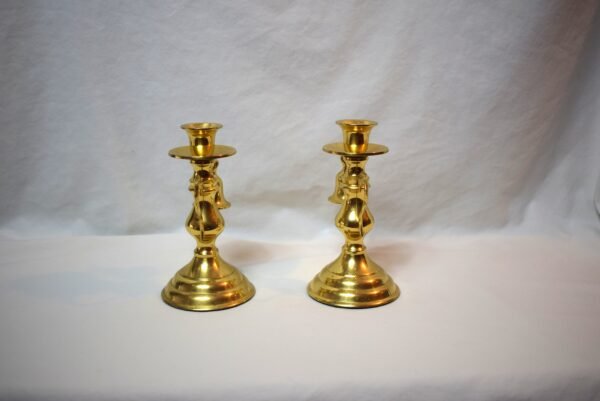 Vintage Pair Brass Candlestick Holders with Snuffers - Image 4