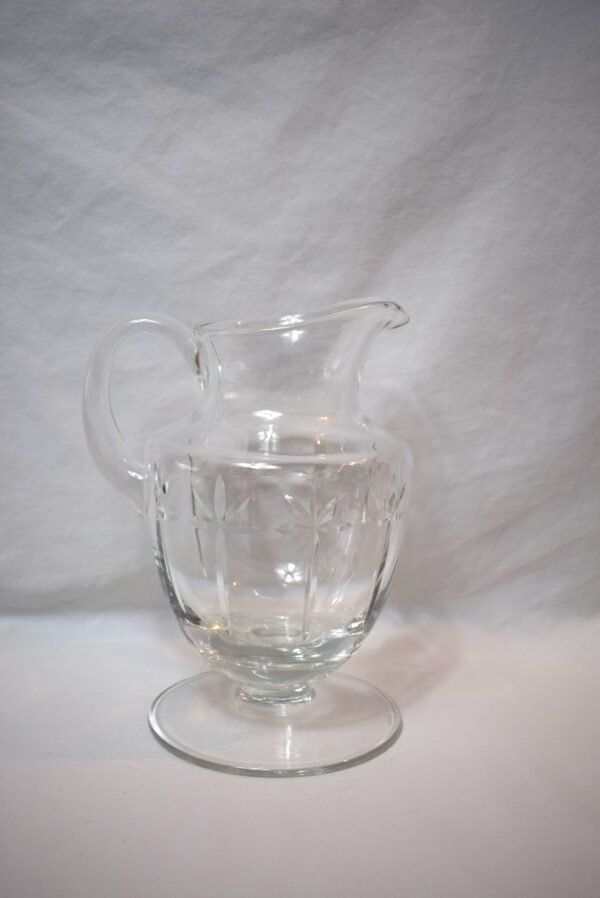 Vintage Block Crystal Footed Cut Glass Star Burst Pitcher