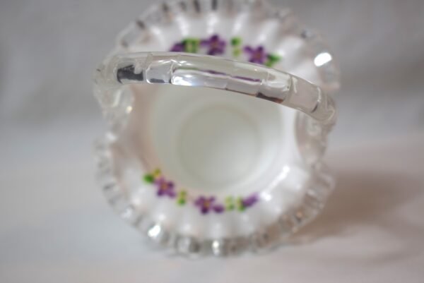 Vintage Fenton Silver Crest Milk Glass Basket Hand Painted  Violets In The Snow - Image 6