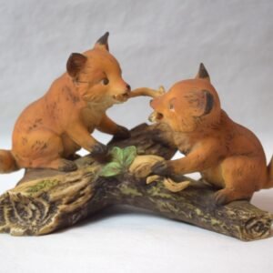 1981 Home Interiors Homco 2 Fox Cubs Playing on Log