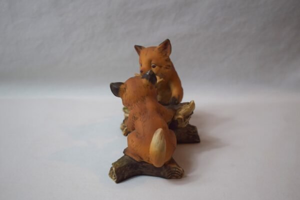 1981 Home Interiors Homco 2 Fox Cubs Playing on Log - Image 2