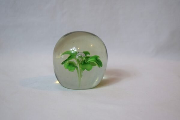 Vintage Hand Blown Art Glass Paperweight Green Flower with Controlled Bubble - Image 3