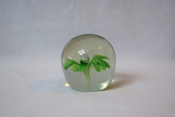 Vintage Hand Blown Art Glass Paperweight Green Flower with Controlled Bubble - Image 4