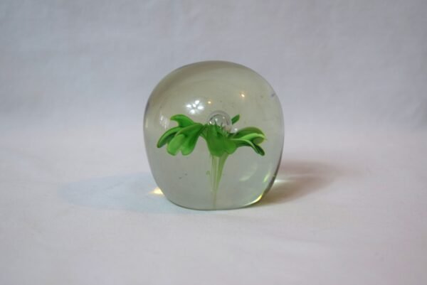 Vintage Hand Blown Art Glass Paperweight Green Flower with Controlled Bubble - Image 5