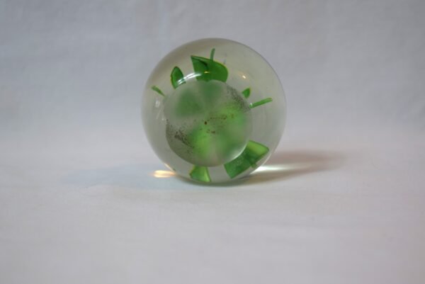 Vintage Hand Blown Art Glass Paperweight Green Flower with Controlled Bubble - Image 6