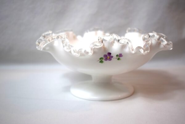 Vintage Fenton Silver Crest Pedestal Milk Glass Bowl Violets In the Snow - Image 4