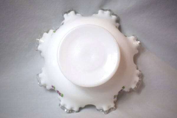 Vintage Fenton Silver Crest Pedestal Milk Glass Bowl Violets In the Snow - Image 5