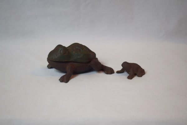 Vintage Cast Iron Frog Trinket Box with Cast Iron Mini Frog