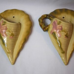 Pair Vintage Hull Pottery Woodland Wall Pocket Vases