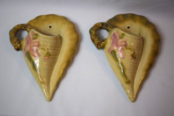 Pair Vintage Hull Pottery Woodland Wall Pocket Vases