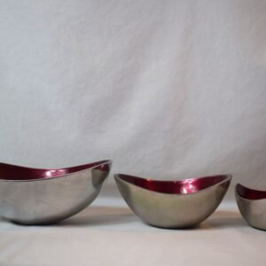 Set of 3 Vintage Metal and Red Enamel Bowls Set of 3