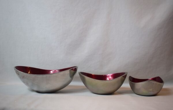Set of 3 Vintage Metal and Red Enamel Bowls Set of 3