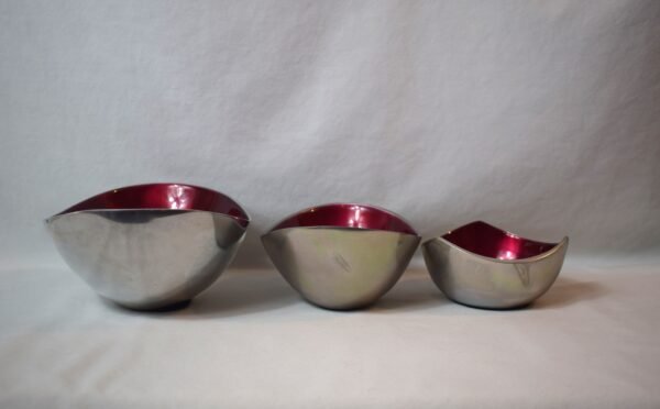 Set of 3 Vintage Metal and Red Enamel Bowls Set of 3 - Image 2