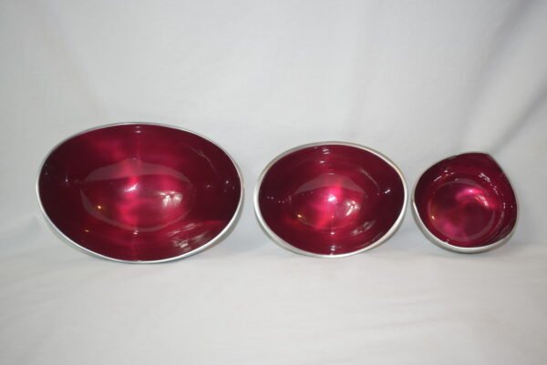 Set of 3 Vintage Metal and Red Enamel Bowls Set of 3 - Image 6