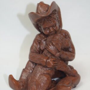 Vintage Red Mill  Pecan Wood Child Cowboy and Dog Figure