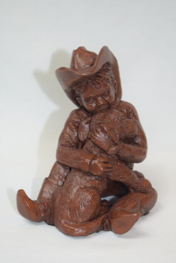 Vintage Red Mill  Pecan Wood Child Cowboy and Dog Figure