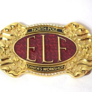 New HRSC Exclusive Solid Brass ELF Buckle Red Enamel and Swarovski Accents Christmas