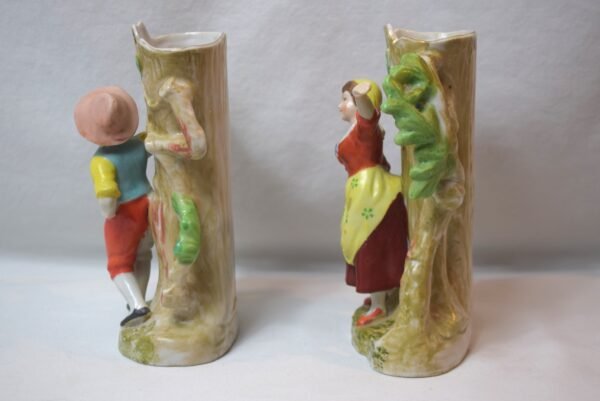 Vintage Pair Royal Japan Vase Figures Boy  Girl  Harvesting Apples - Image 2