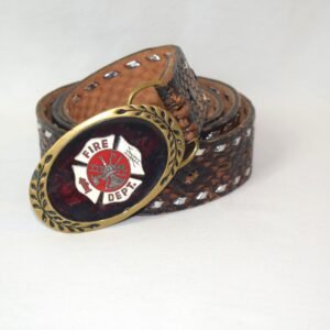 Vintage 1981 Heritage Buckles Solid Brass Fire Dept Buckle 44 inch Leather Belt