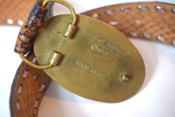 Vintage 1981 Heritage Buckles Solid Brass Fire Dept Buckle 44 inch Leather Belt - Image 3
