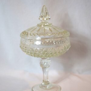 Vintage Indiana Glass Diamond Point Pedestal Covered Candy Dish Compote