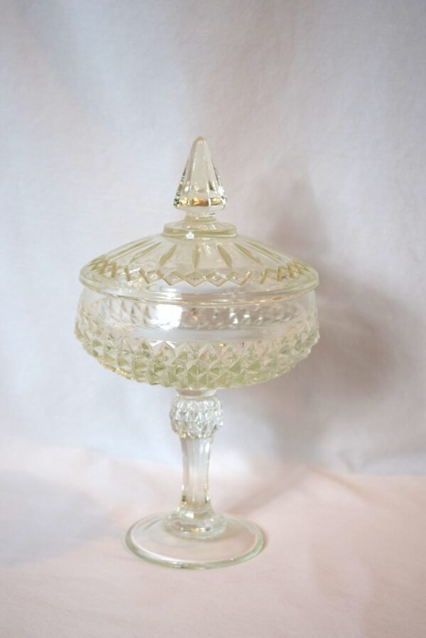 Vintage Indiana Glass Diamond Point Pedestal Covered Candy Dish Compote - Image 2
