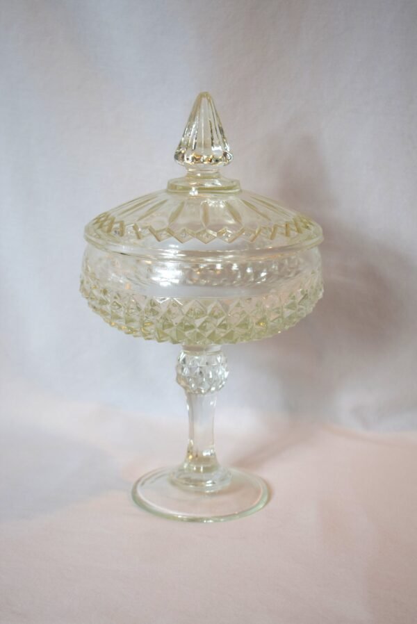 Vintage Indiana Glass Diamond Point Pedestal Covered Candy Dish Compote - Image 3