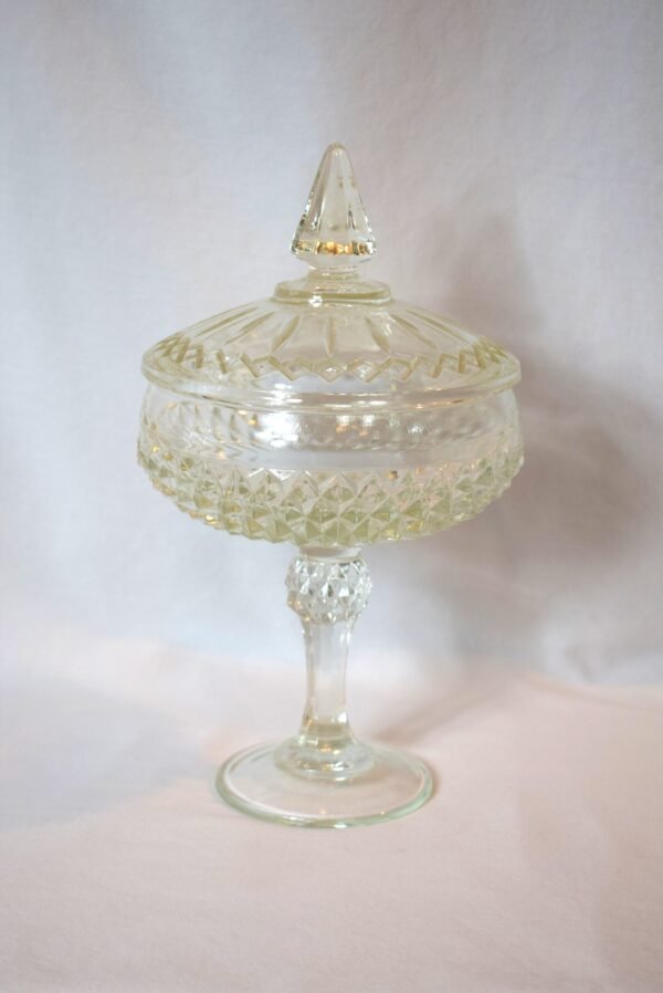 Vintage Indiana Glass Diamond Point Pedestal Covered Candy Dish Compote - Image 4