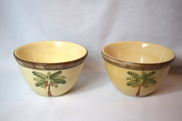Pair 2 Vtg Home Trends Yellow West Palm Bowls Cereal Soup