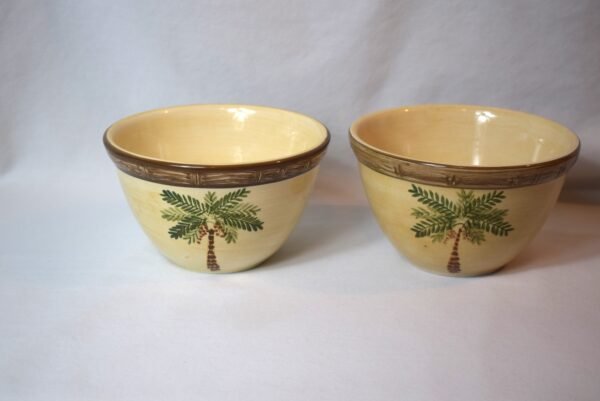 Pair 2 Vtg Home Trends Yellow West Palm Bowls Cereal Soup - Image 3