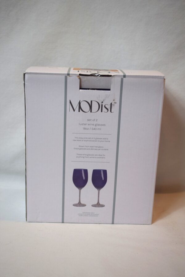 NIB Modist Glassware Set of 2 Blue Luster Wine Glasses - Image 2
