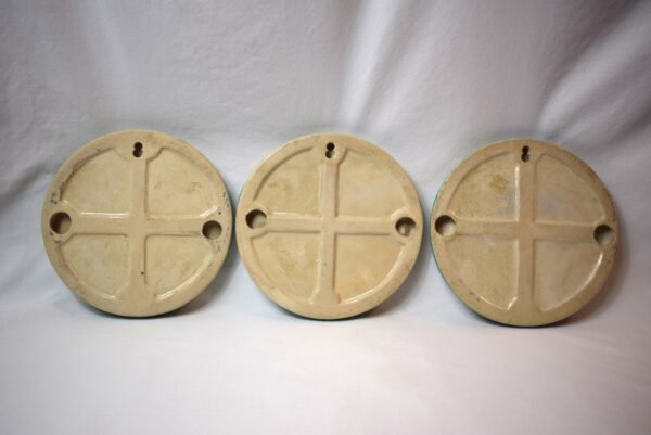 Vintage Set of 3 Decorative Ceramic Round Wall Mount Tiles Trivets Aqua Blue - Image 2