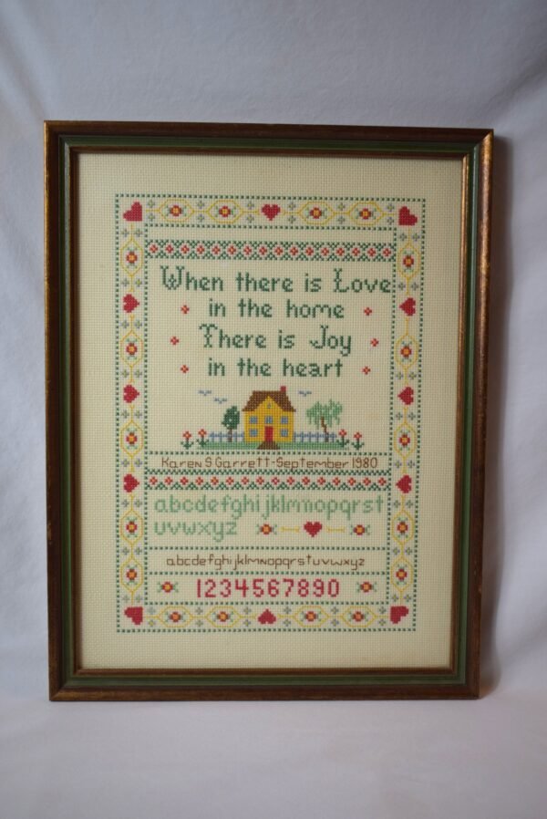 Vintage Framed When There Is Love  Alphabet Cross Stitch Sampler 1980