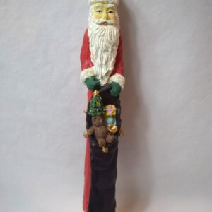 Vintage Resin Skinny Santa Claus Figure With Black Toy Sack Teddy Bear Presents