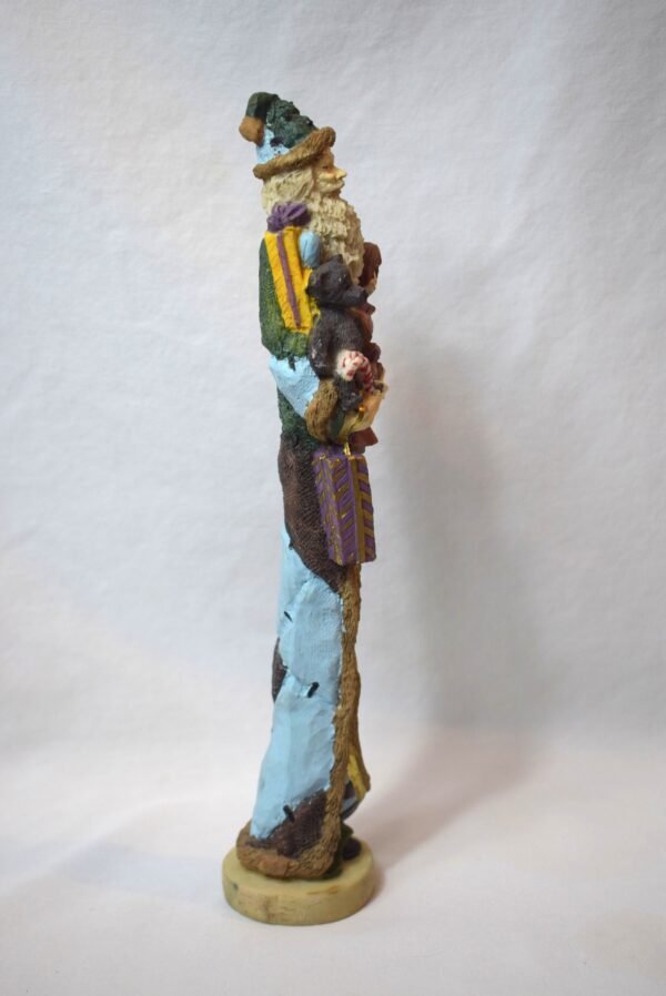 Vintage Skinny Santa Claus in Blue Green Suit With Doll and Teddy Bear - Image 4