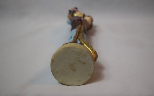 Vintage Skinny Santa Claus in Blue Green Suit With Doll and Teddy Bear - Image 5