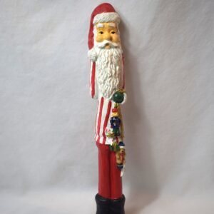Vintage Resin Skinny Santa Claus Figure With Black Boots and Toys