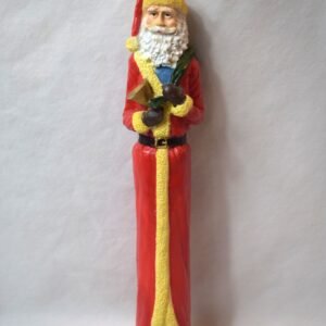 Vtg Christmas Folk Art Resin Skinny Santa Claus With Bell Figure Pencil Santa