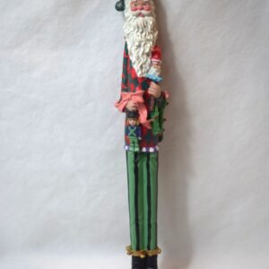Vintage Skinny Santa Claus Figure with Pink Bow and Toy Soldier