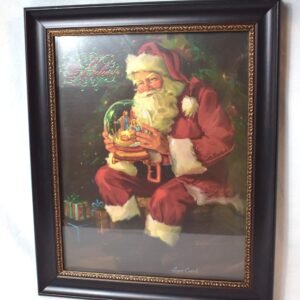 Framed Believe Santa Art Print By Susan Comish with Nativity Globe Presents