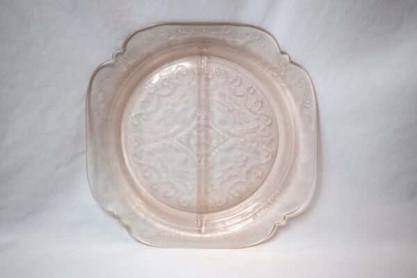 Vintage Federal Glass Pink Depression Glass Divided Serving Plate Madrid Pattern