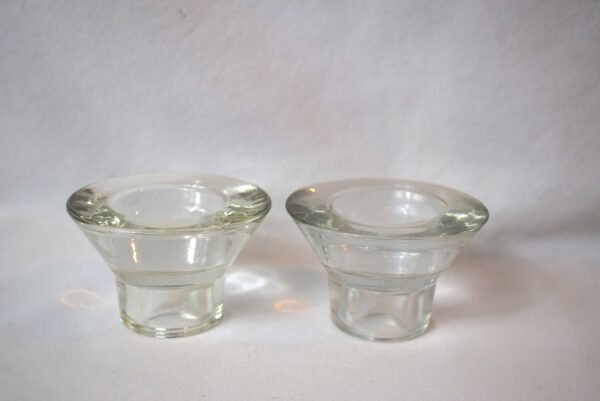 Vintage Pair Clear Glass 2 in 1 Candlestick Holders Tapers Tea Lights
