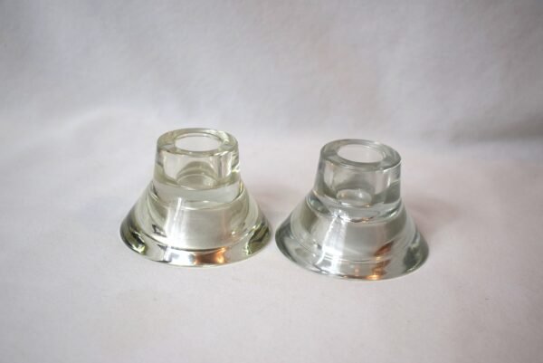 Vintage Pair Clear Glass 2 in 1 Candlestick Holders Tapers Tea Lights - Image 2