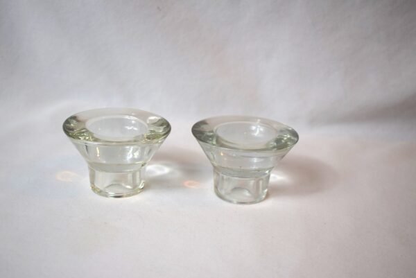 Vintage Pair Clear Glass 2 in 1 Candlestick Holders Tapers Tea Lights - Image 3
