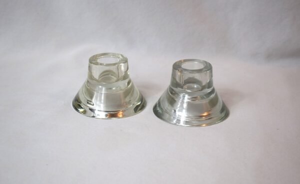 Vintage Pair Clear Glass 2 in 1 Candlestick Holders Tapers Tea Lights - Image 4