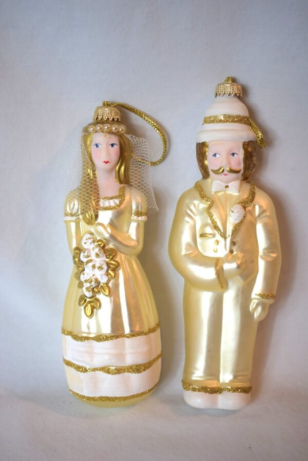 Vintage Lauscha Glass Bride and Groom Ornaments in Original Pine Box - Image 2