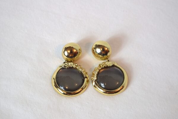 Vintage New Without Tags  Alexis Bittar Gold Tone Smokey Stone Post Earrings