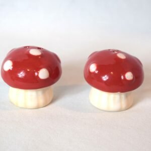 Vintage Ceramic Red and White Mushroom Salt and Pepper Set