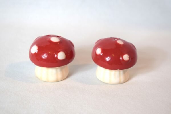 Vintage Ceramic Red and White Mushroom Salt and Pepper Set