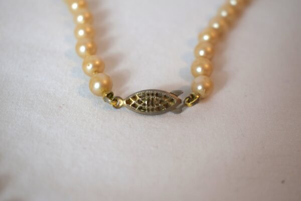G Silver Pearl Necklace Knotted Fancy Clasp 27 Inches Faux (?) - Image 2